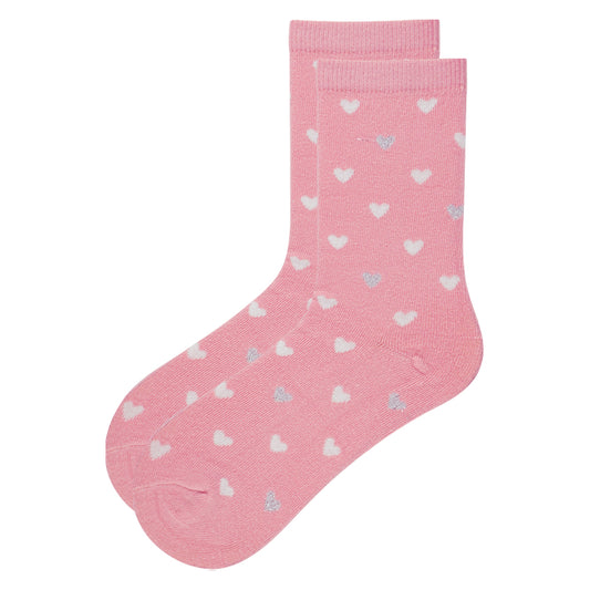 Girls Heart Print Cotton Crew Socks
