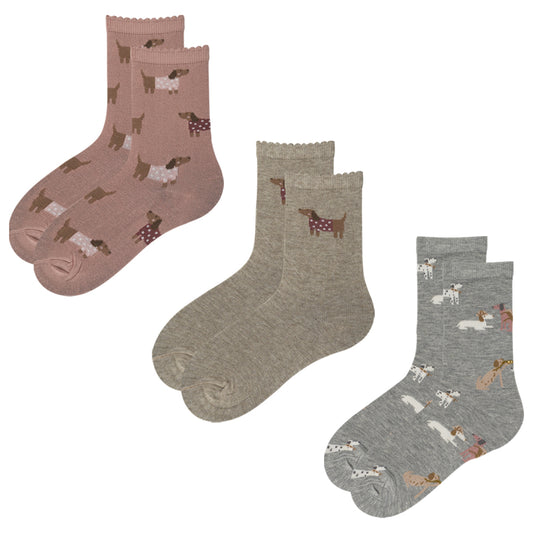 Girls Dogs Print Crew Socks