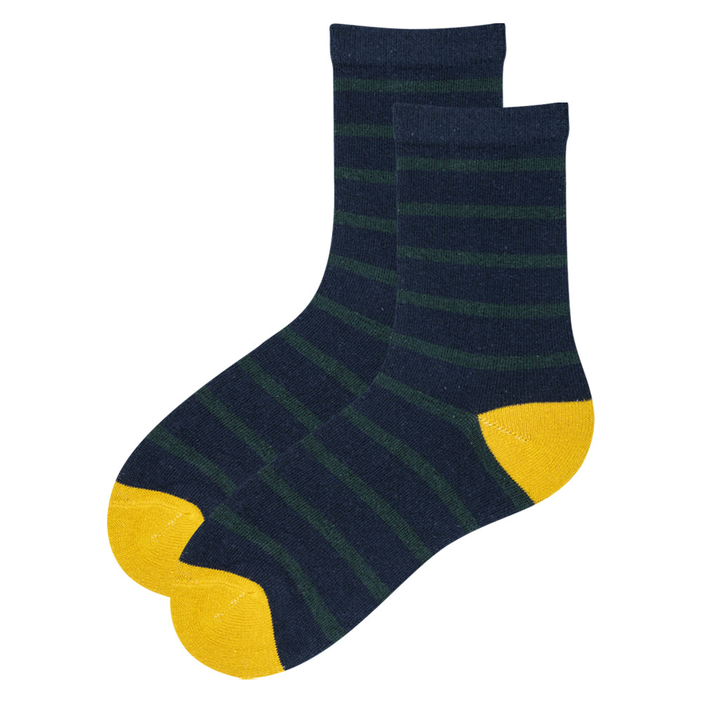 Boy Navy & Green Striped Crew Socks