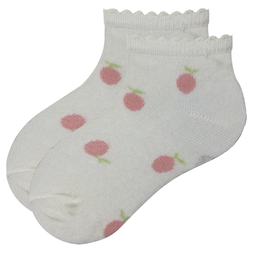 Baby Girls White Socks with Pink Apple Design
