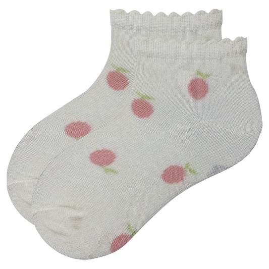 Baby Girls White Socks with Pink Apple Design