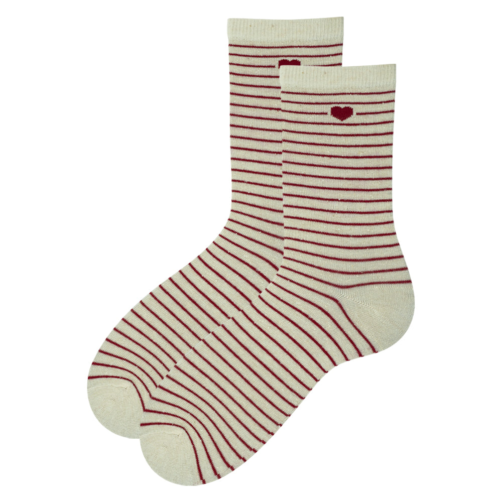 Heart-Striped Crew Socks for Women
