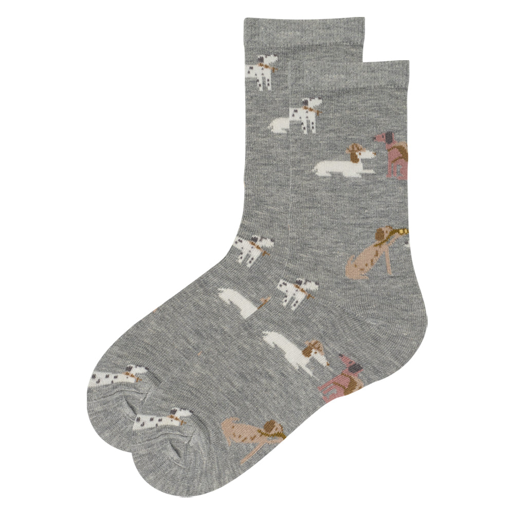 Girls Dog Print Cotton Grey Socks