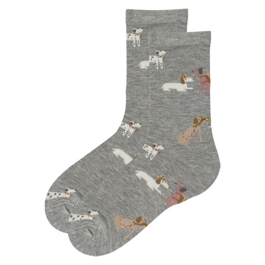 Girls Dog Print Cotton Grey Socks