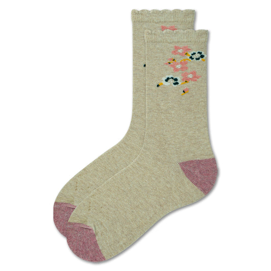 Floral Bliss Scalloped Edge Crew Socks