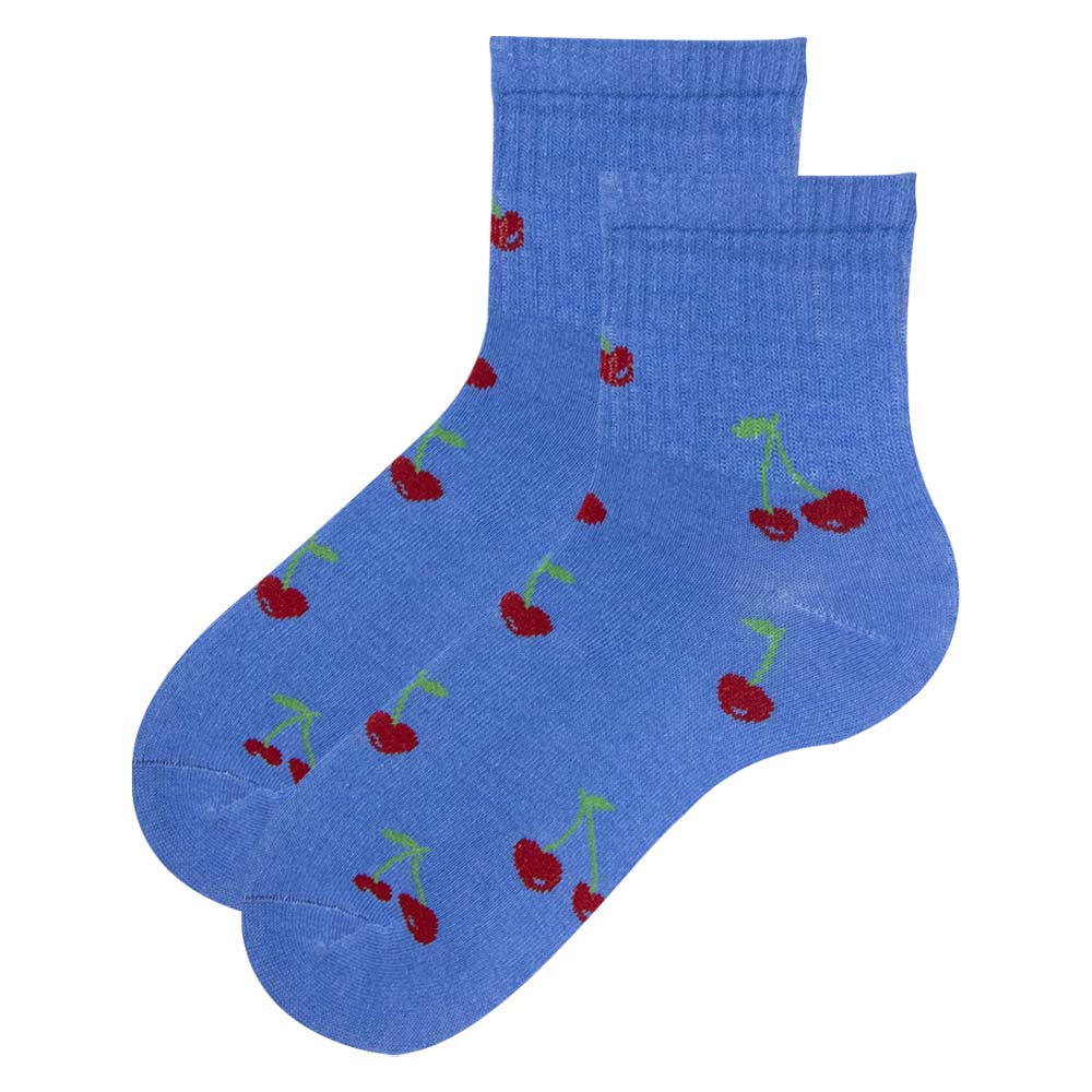 Women Blue Cherry Print Socks