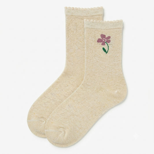 Girls Floral Scallop-Edge Crew Socks