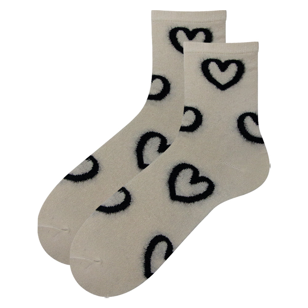 Women Cute Heart Print Crew Socks