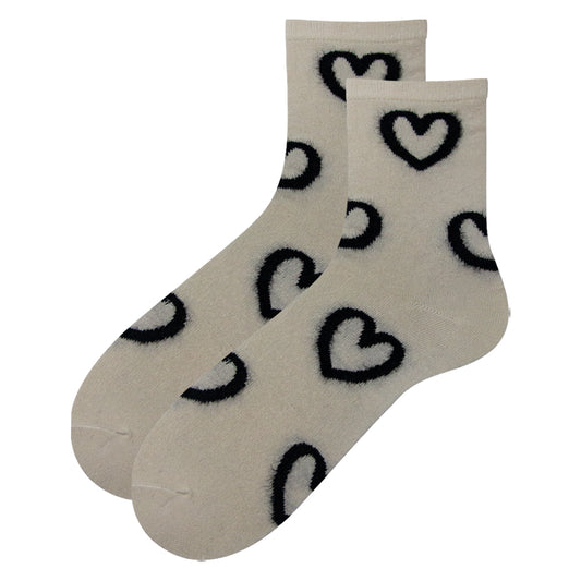 Women Cute Heart Print Crew Socks