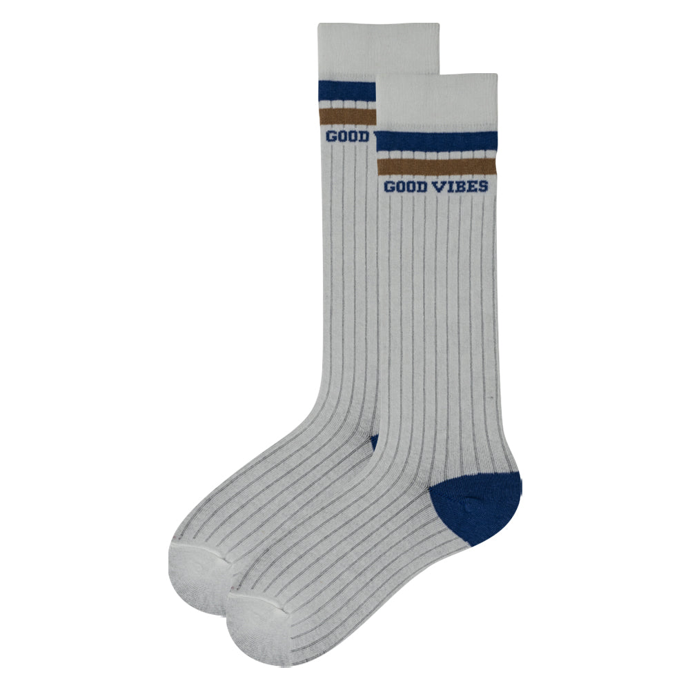 Girls' "GOOD VIBES" Ribbed Knee-High Socks