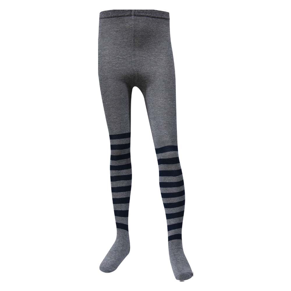 Girls Grey With Navy Striped Tights (HTG)
