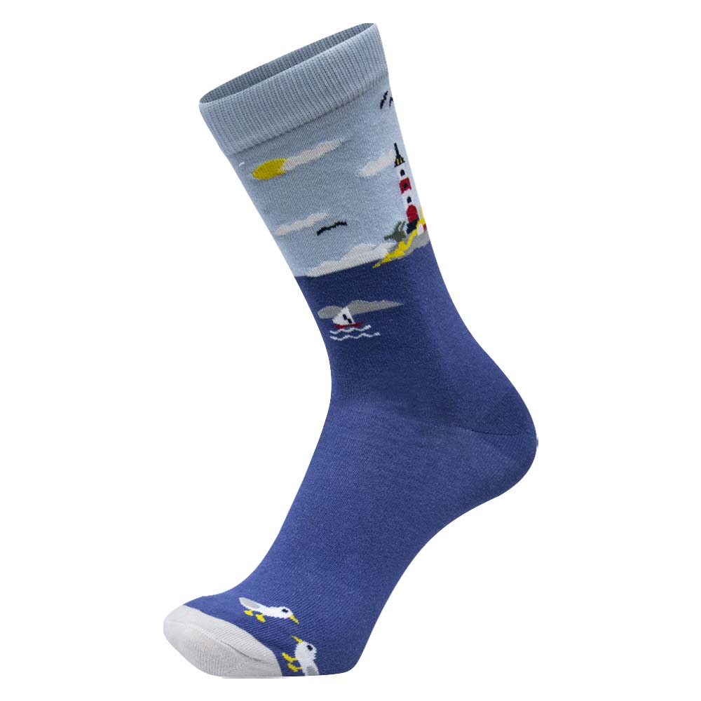 Men Lighthouse Seascape Print Socks