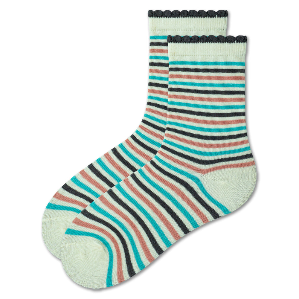 Girls' Striped Ruffle-Trim Crew Socks