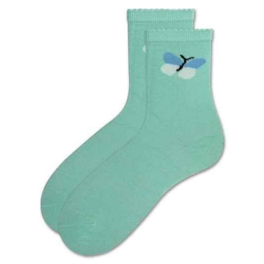 Mint Green Butterfly Ankle Girls Socks