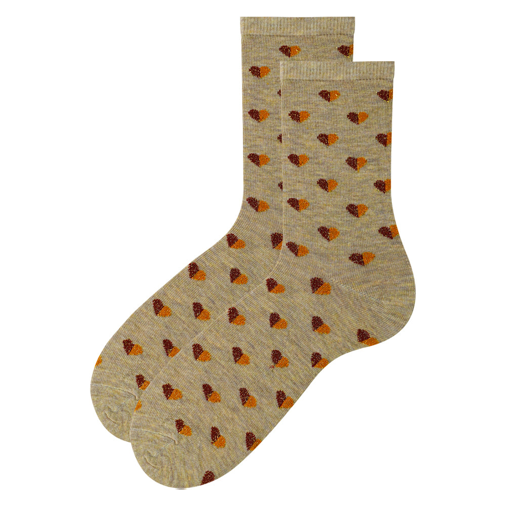 Women Crew Socks with Sparkle Heart Pattern