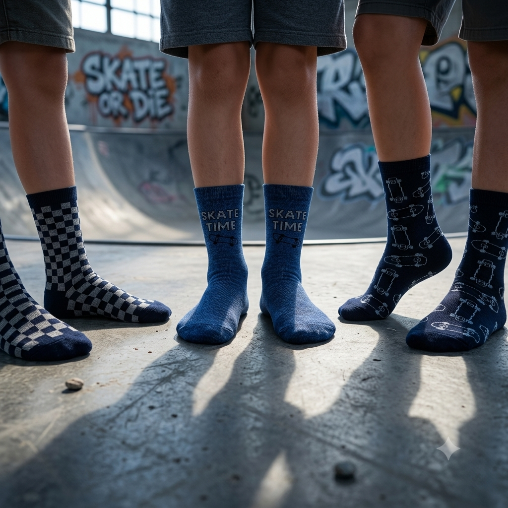 Pack of 3 - Boy's Skate Print Crew Socks