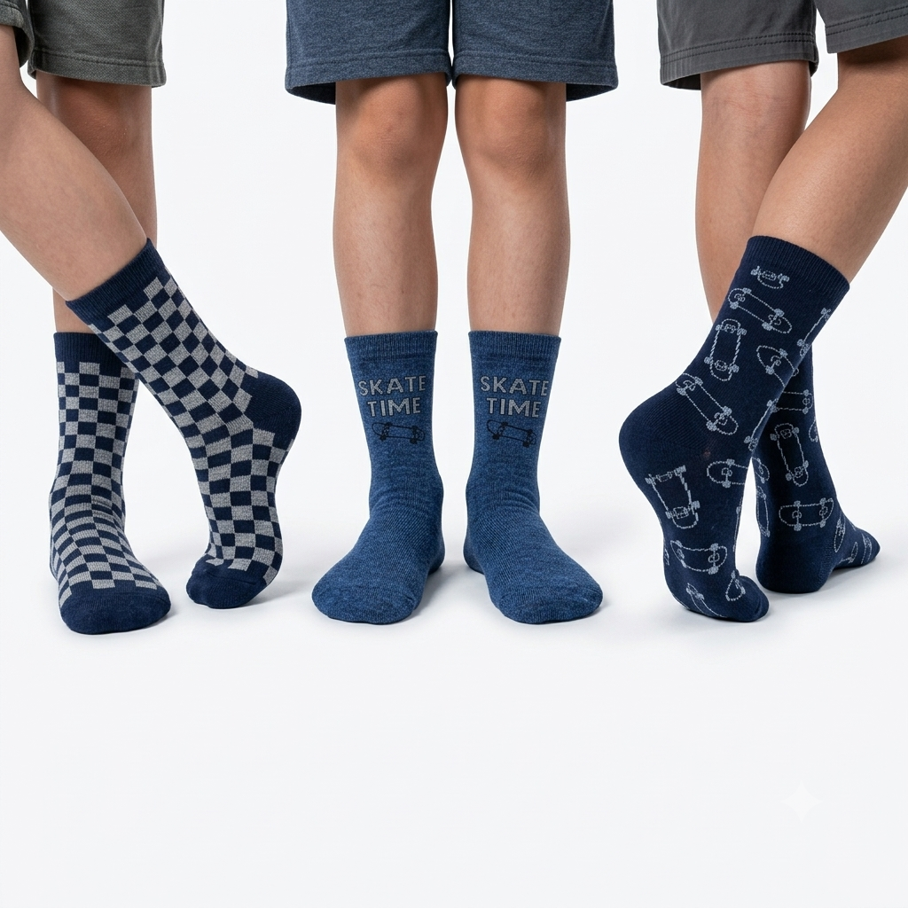 Pack of 3 - Boy's Skate Print Crew Socks