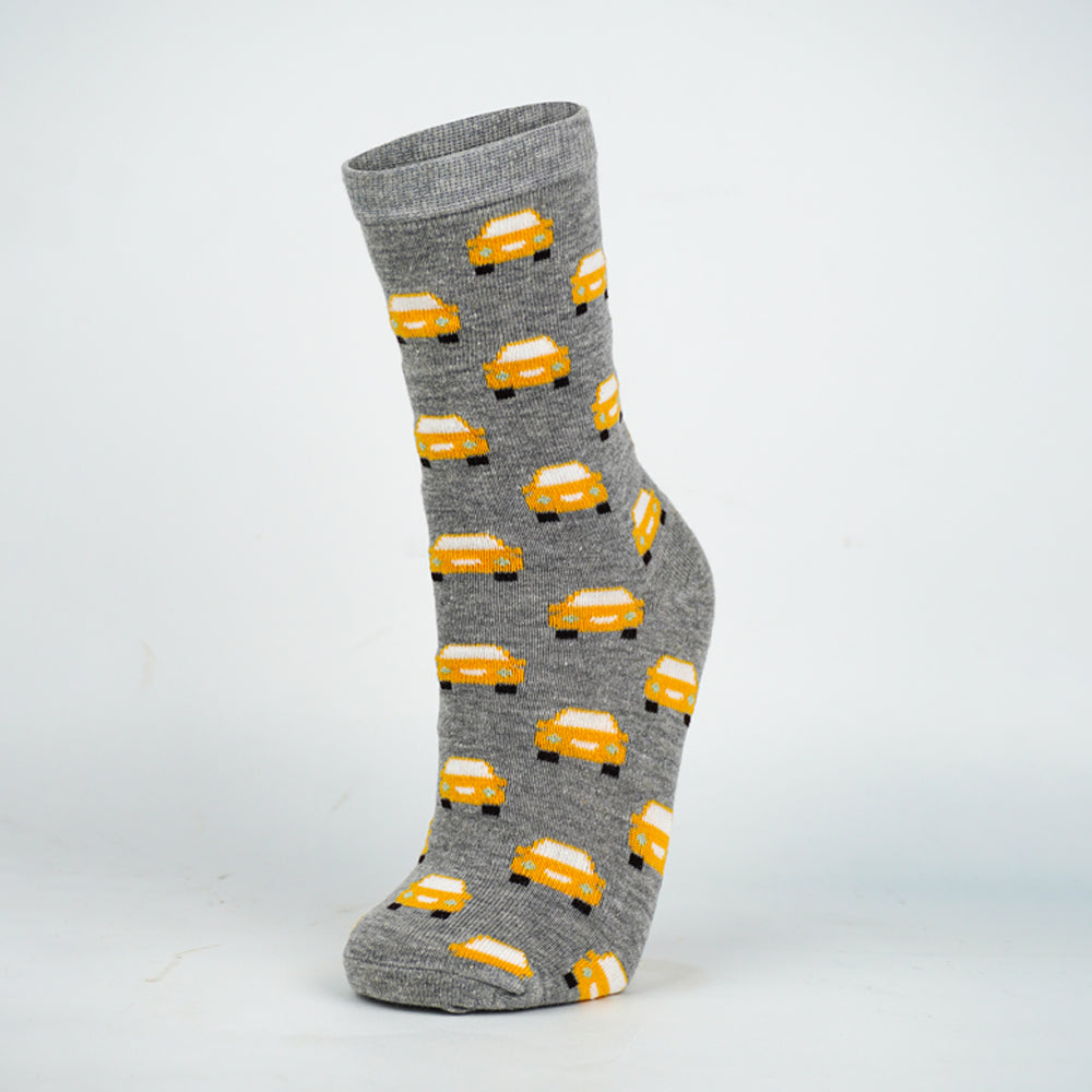 Boys Car Print Crew Grey Socks