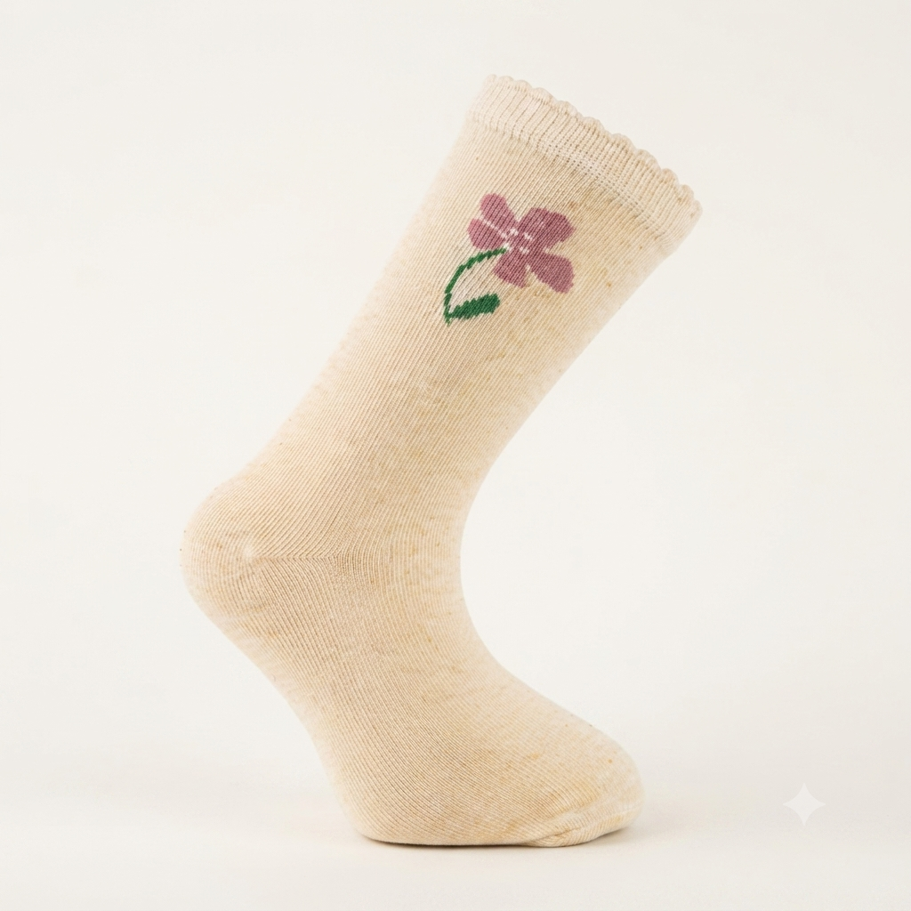Girls Floral Scallop-Edge Crew Socks
