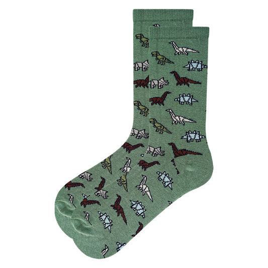 Boys Dinosaur Print Crew Green Socks