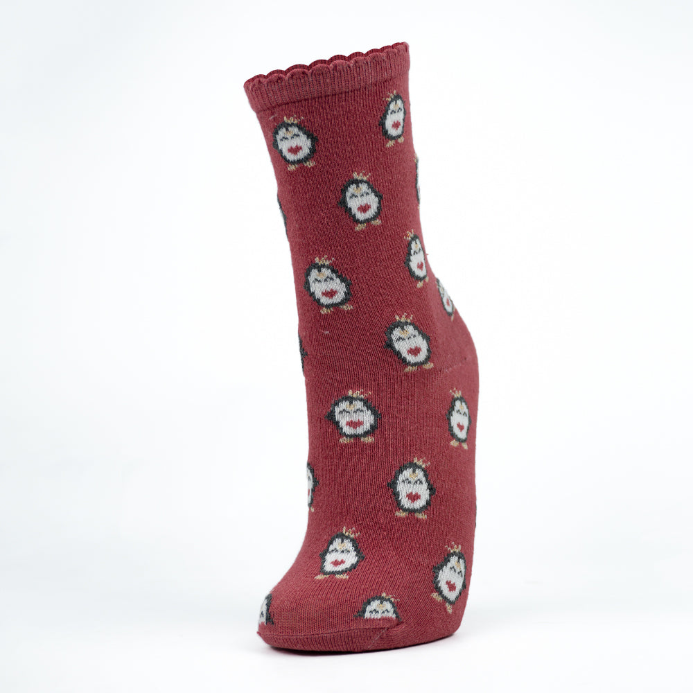 Girls Penguin Print Crew Socks