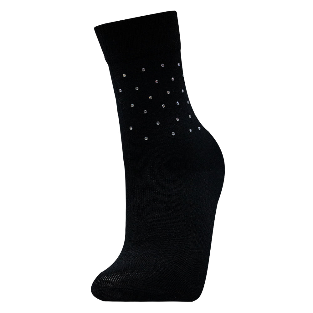 Black Crystal Beaded Crew Socks For Girls