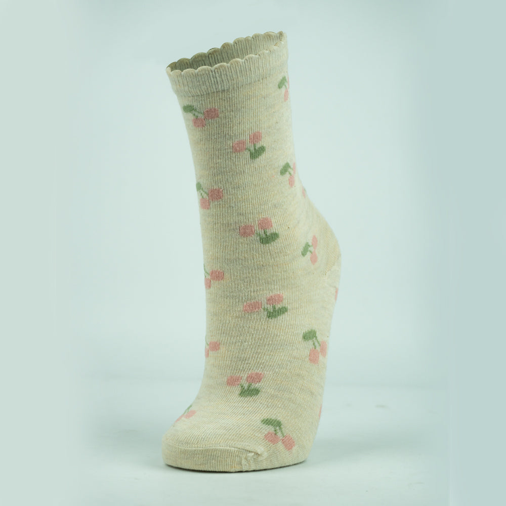 Cherry Print Crew Socks for Girls