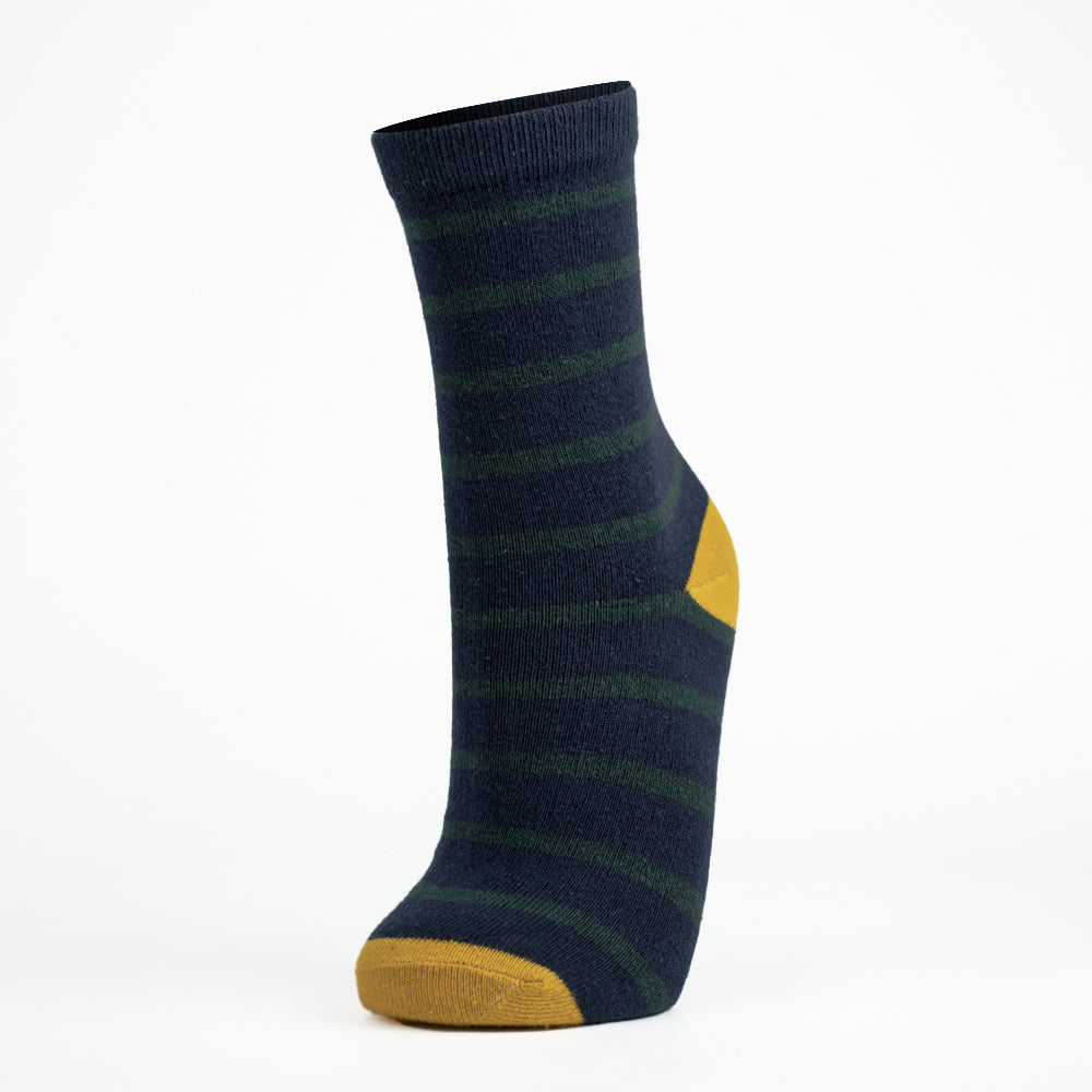 Boy Navy & Green Striped Crew Socks