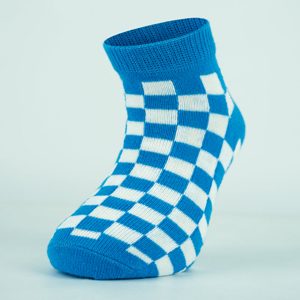 Boys Blue & White Checkered Ankle Socks