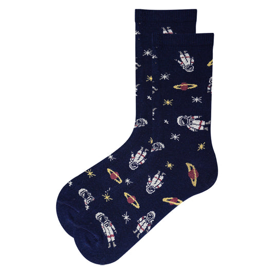 Boys Navy Blue Space Exploration Print Socks