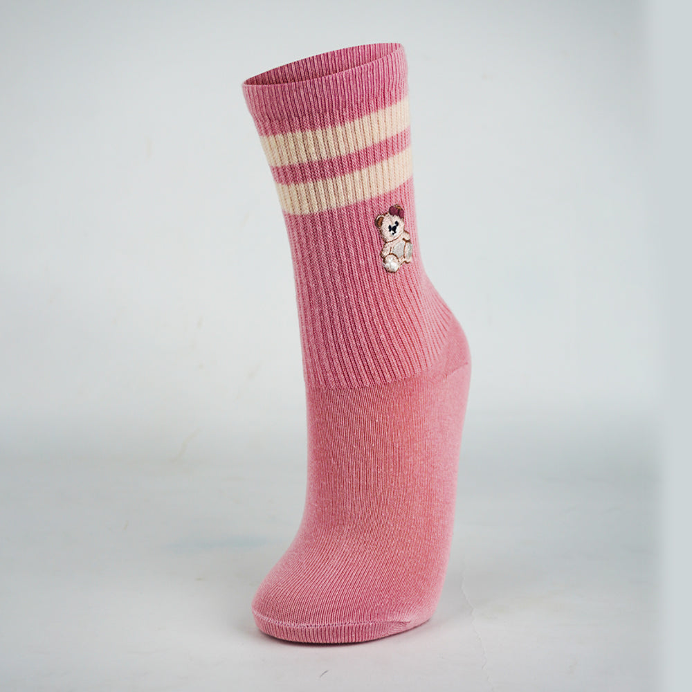Girls Teddy Bear Crew Baby Pink Socks