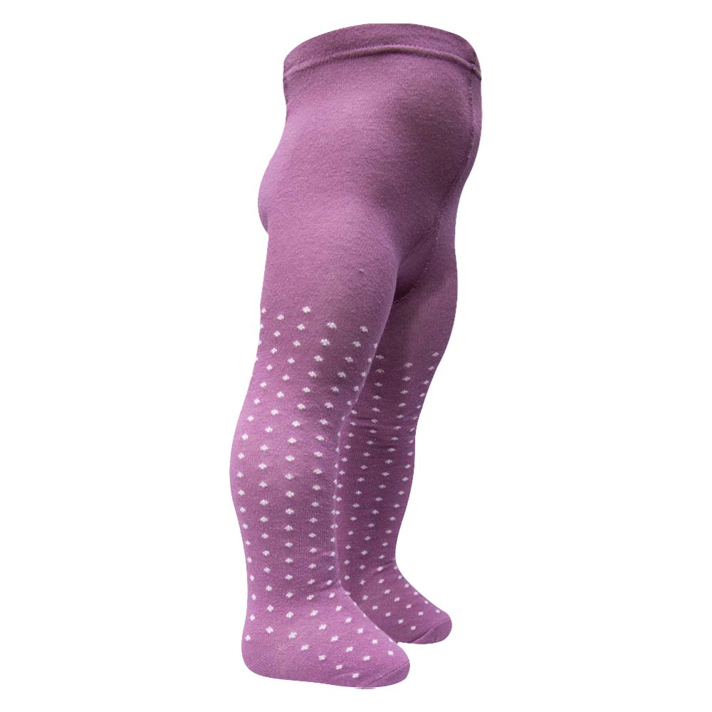 Girls Lilac Pink Polka Dot Knit Tights (CJ)
