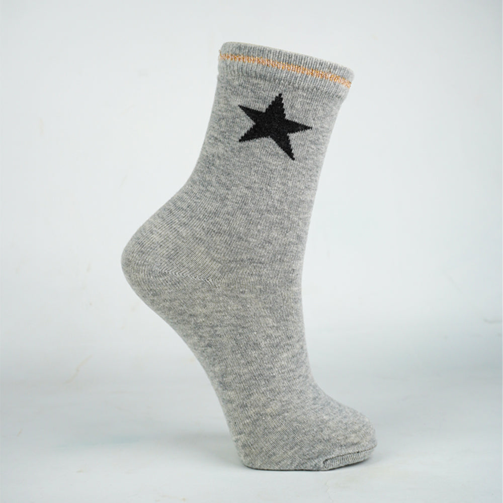 Girls Star-Print Crew Grey Socks