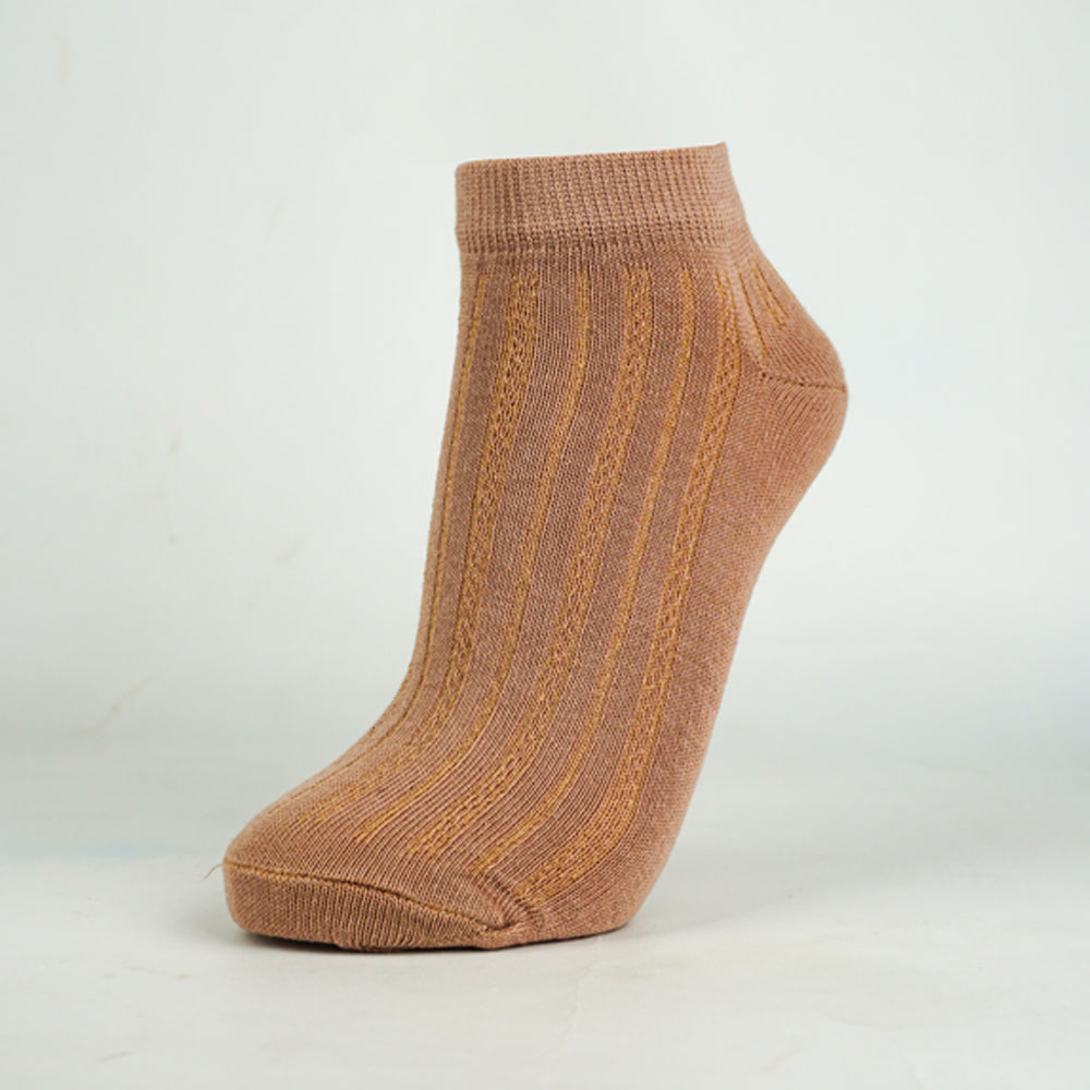 Women Ribbed Ankle Brown Socks