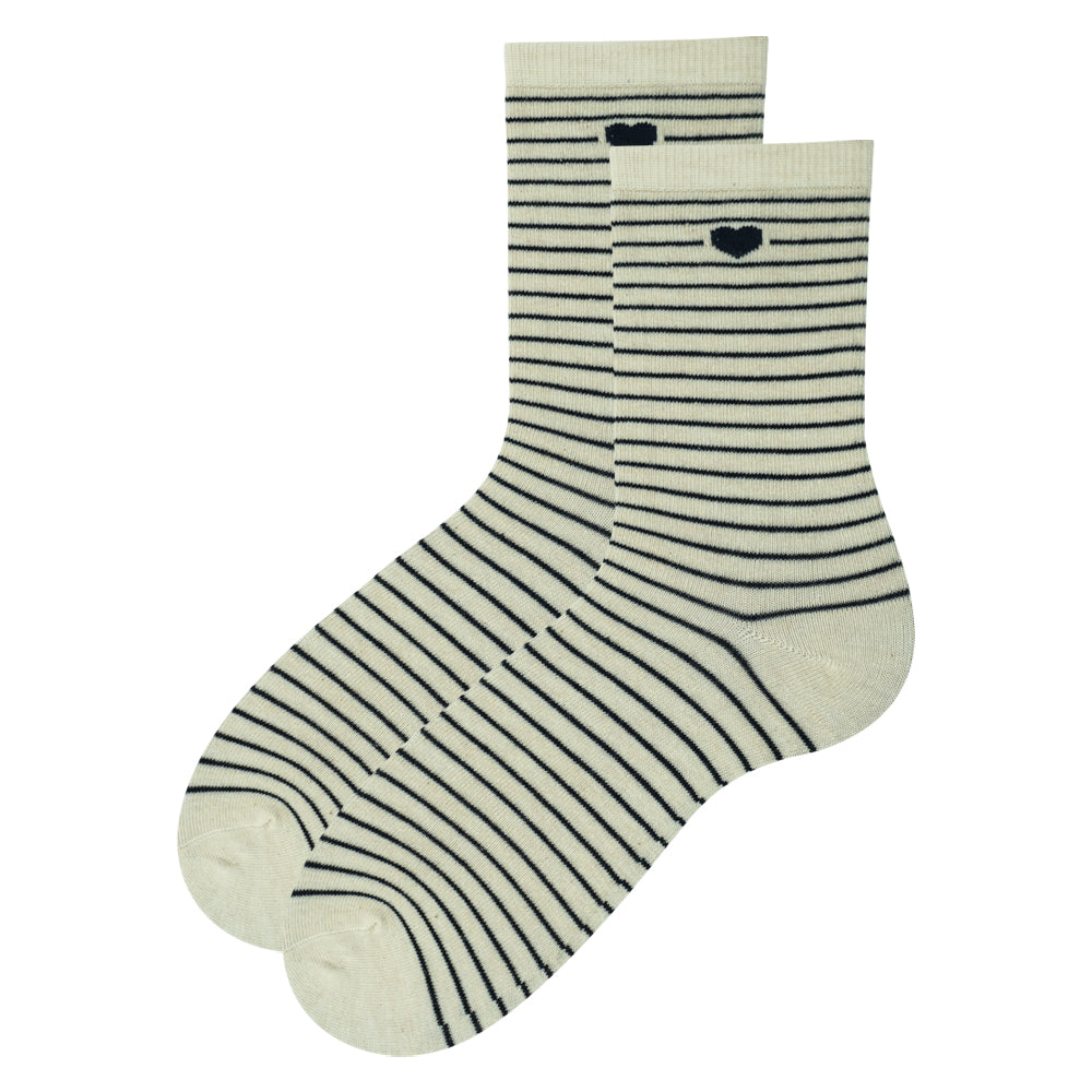 Heart-Striped Crew Socks for Women