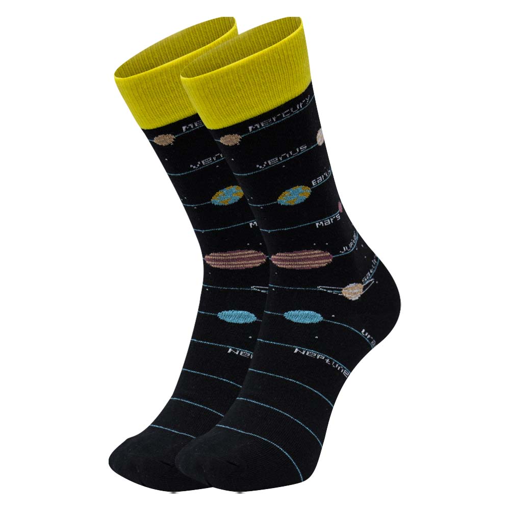 Men Solar System Print Crew Socks