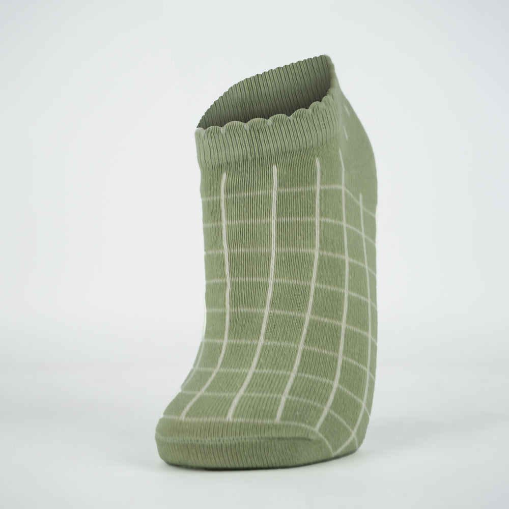 Girls Sage Green Grid Ankle Socks