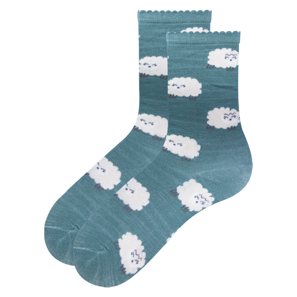 Pack of 2 - Girls’ Cute Sheep & Stripes Crew Socks