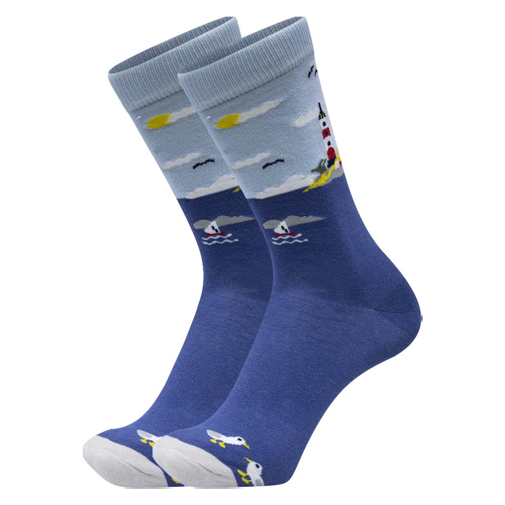 Men Lighthouse Seascape Print Socks