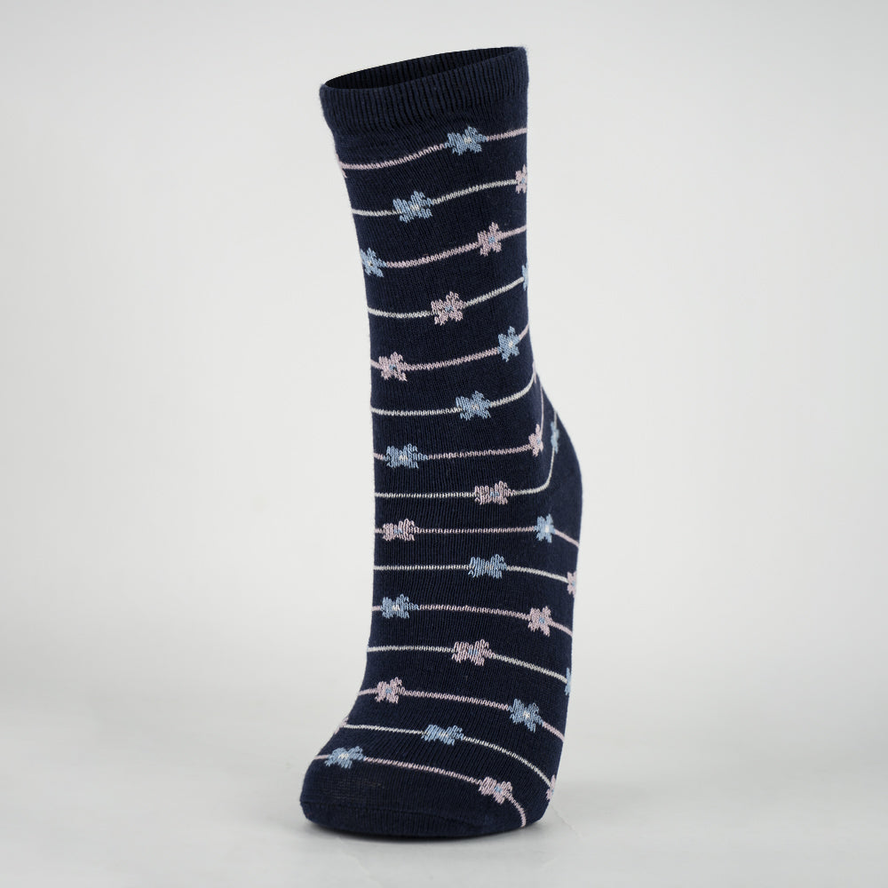 Girls Navy Floral Crew Socks