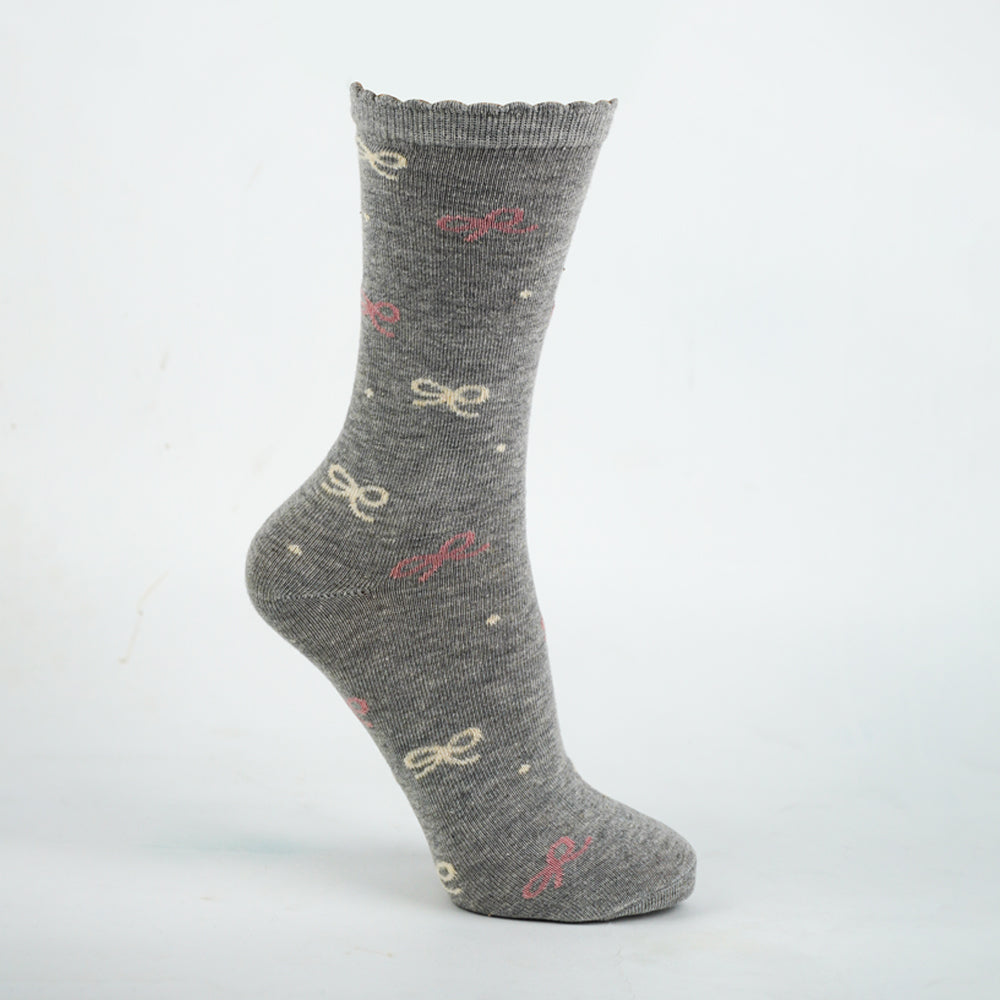 Girls Ribbon Print Crew Socks