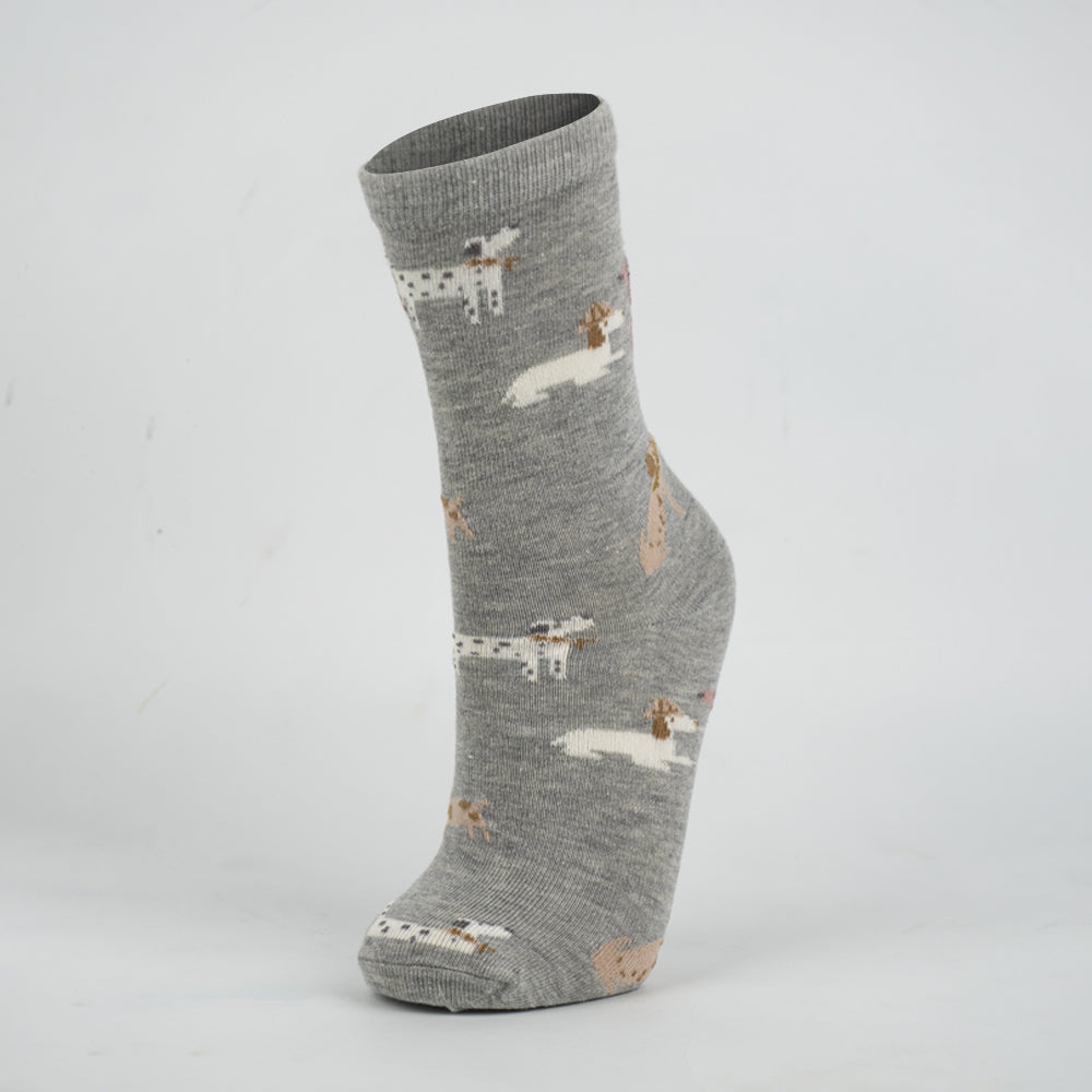 Girls Dog Print Cotton Grey Socks