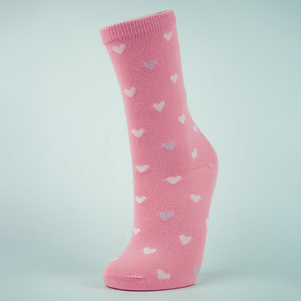 Girls Heart Print Cotton Crew Socks