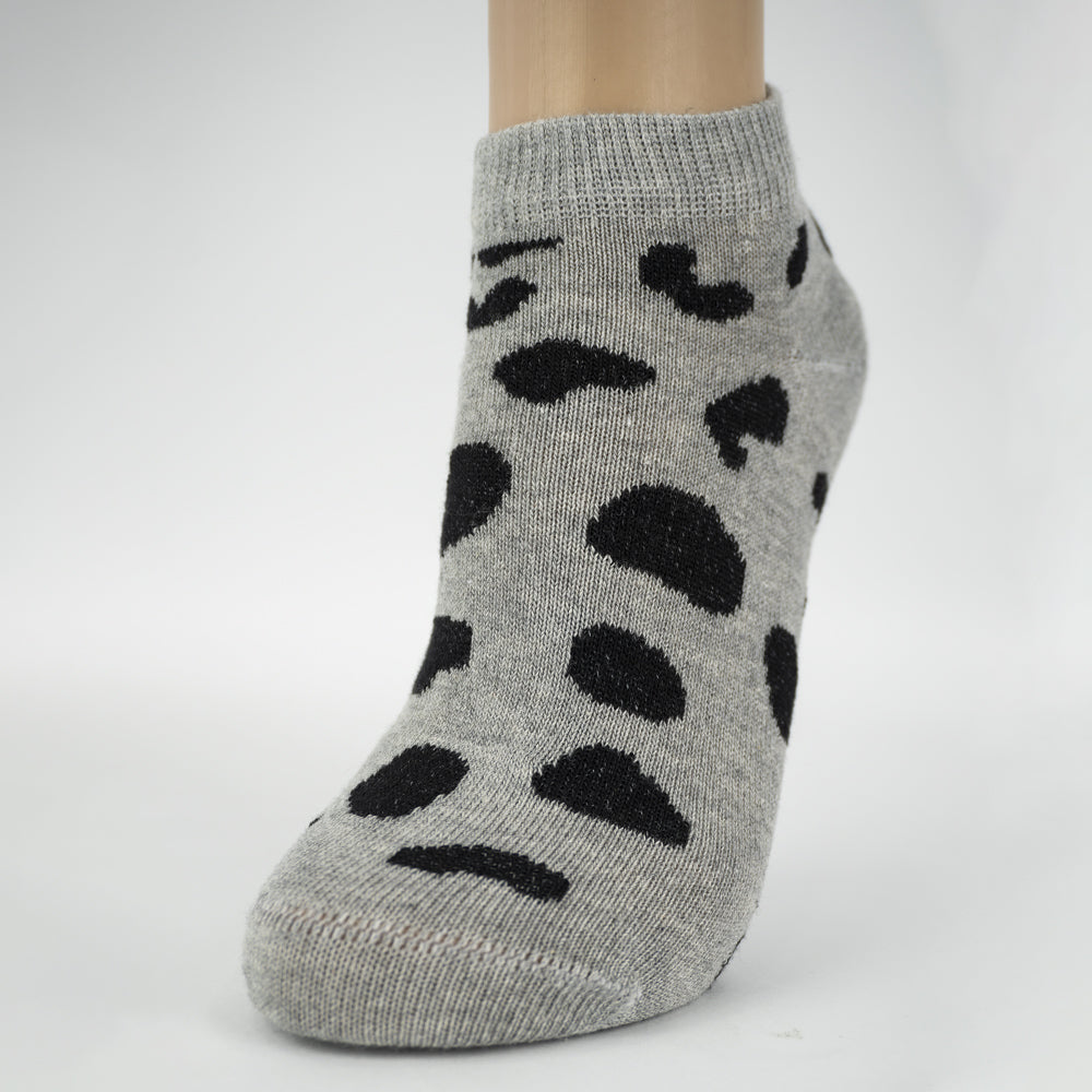 Women Grey Cheetah Print Ankle Socks
