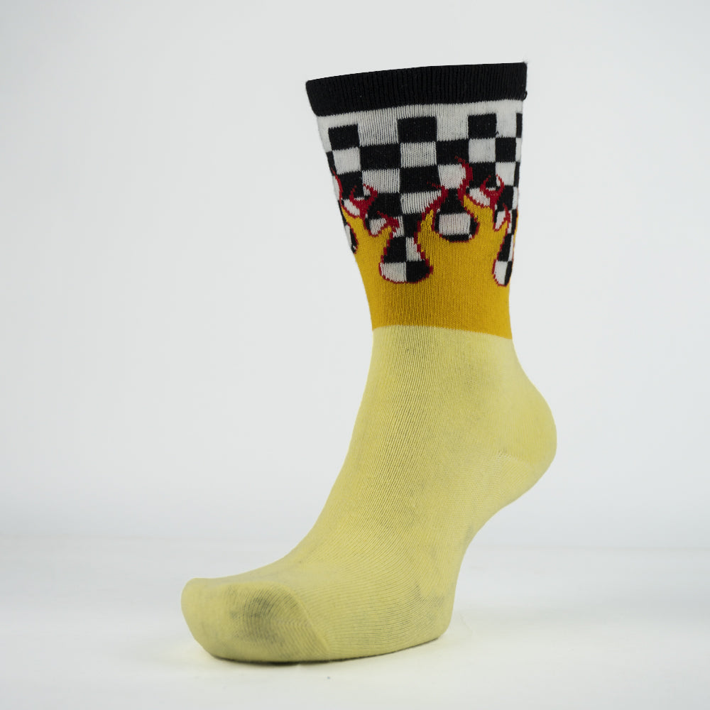 Men Retro Flame & Checkerboard Crew Socks