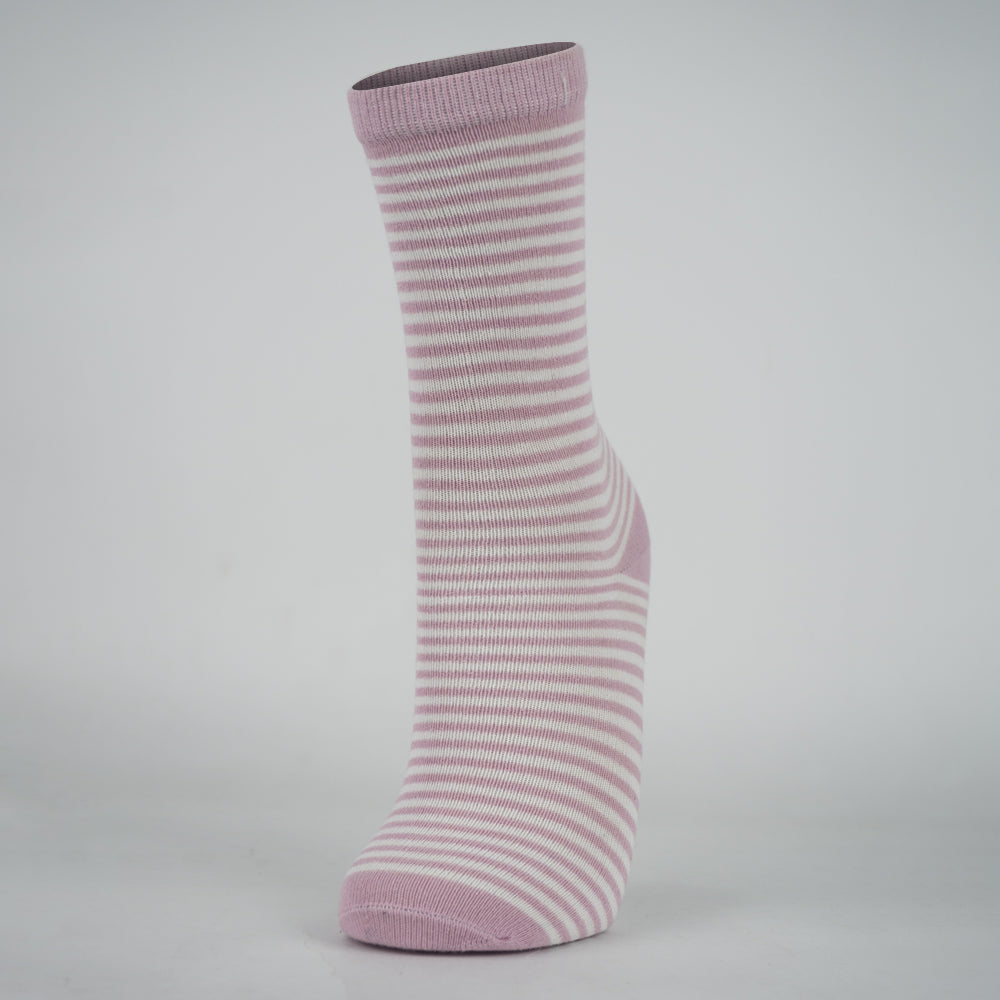 Girls' Pink & White Striped Crew Socks