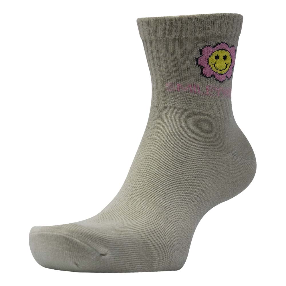 Vibe Smiley Flower Crew Socks for Women