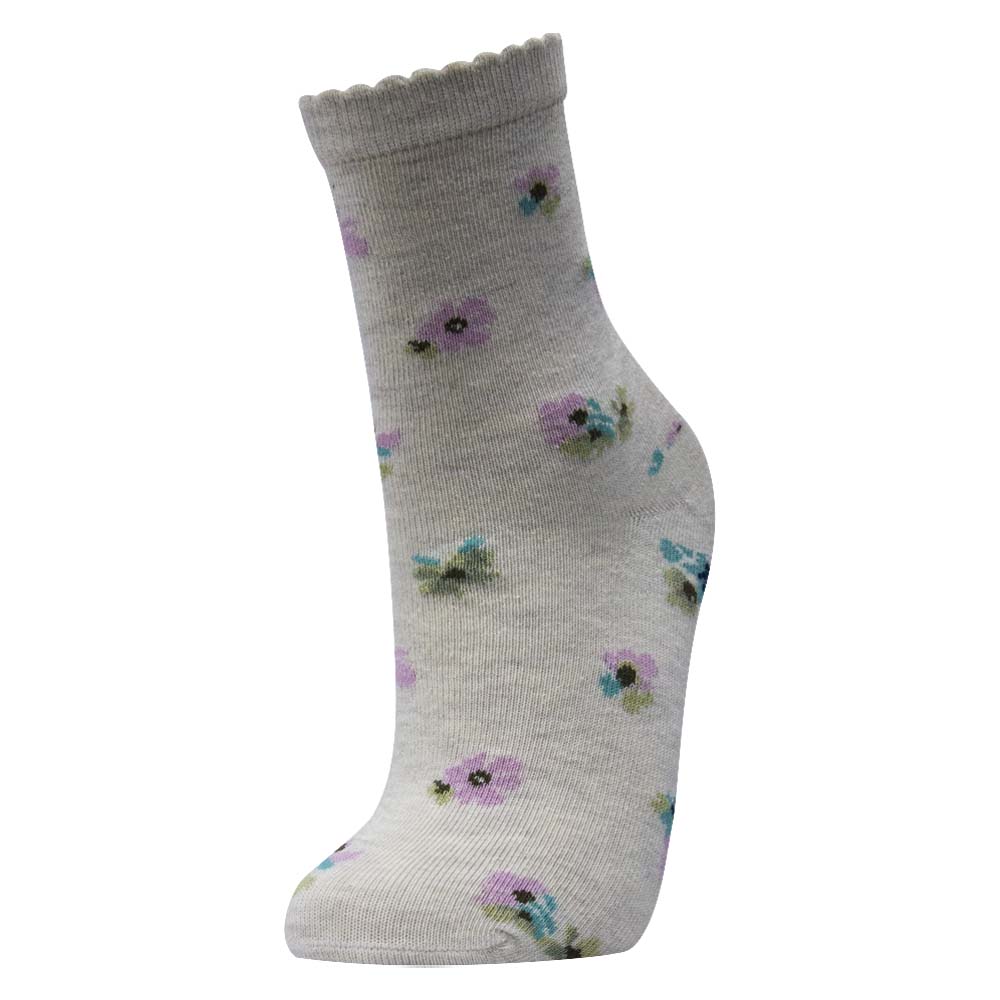 Charming Flower Print Girl's Crew Socks