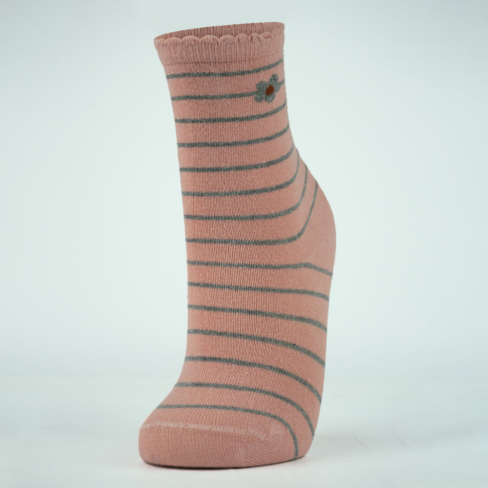 Premium Ruffle-Trim Striped Girls Socks