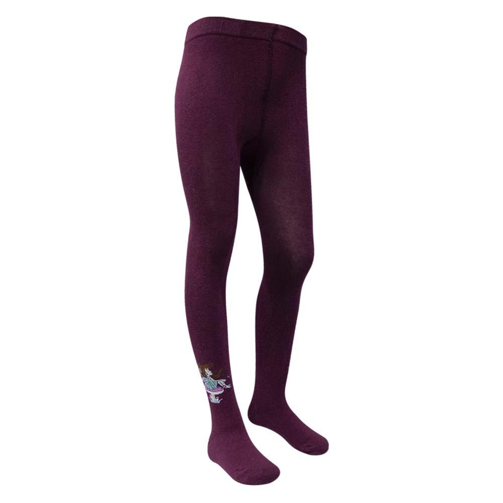 Maroon With Fairy Print Cotton Tights for Girls (OT)